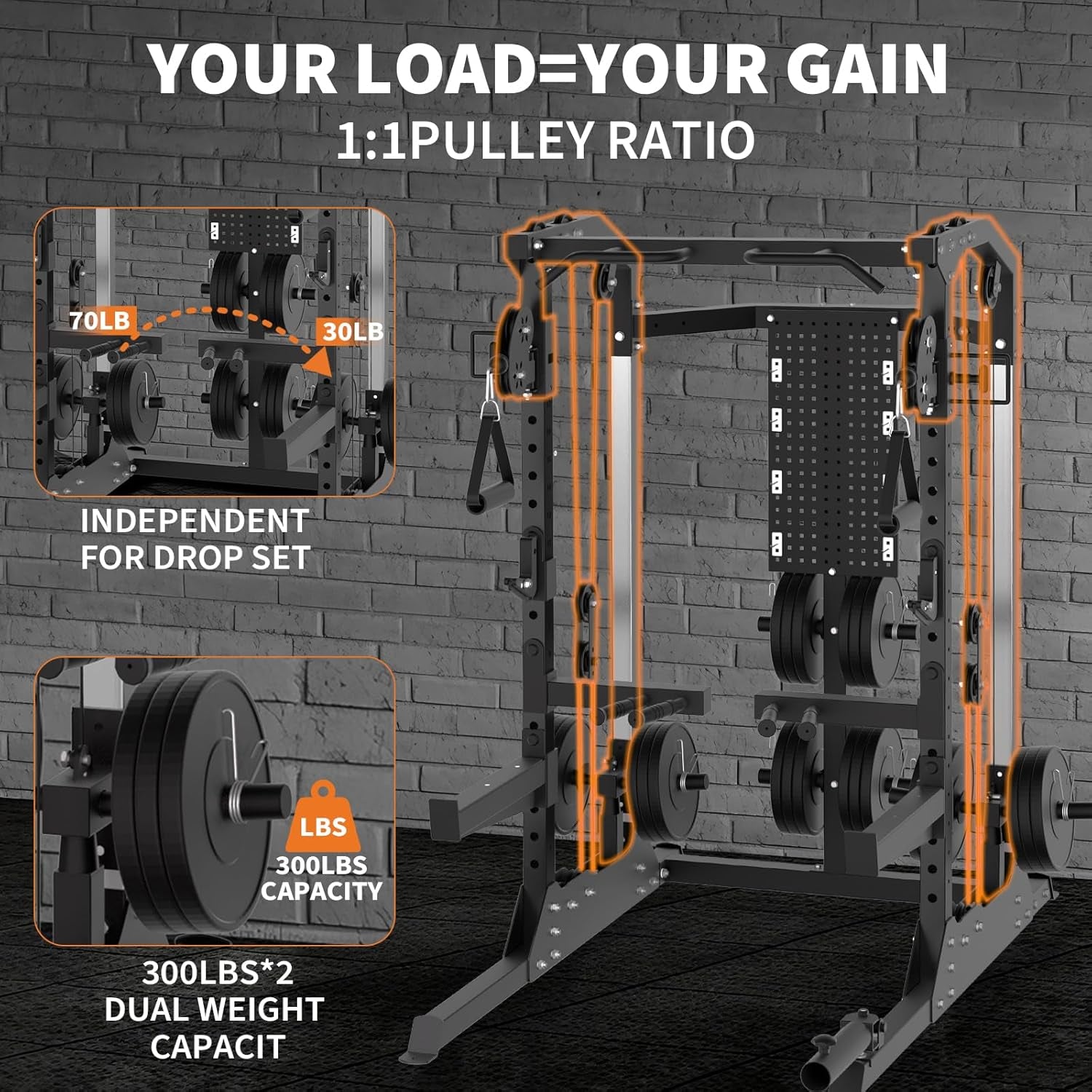 Power Cage, 2000LB Power Rack with Dual Independent Pulley System, Squat Rack with Adjustable Cable Crossover, Multi-Function Home Gym Workout Machine for Home