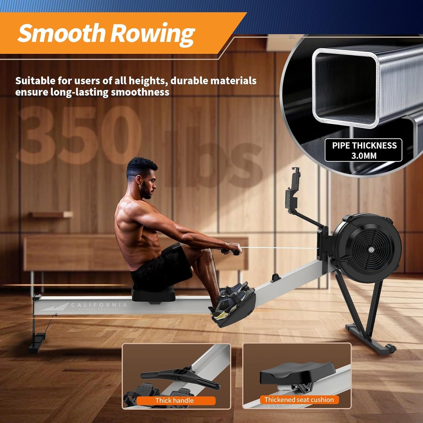 Air Resistance Rowing Machine with Transport Wheels