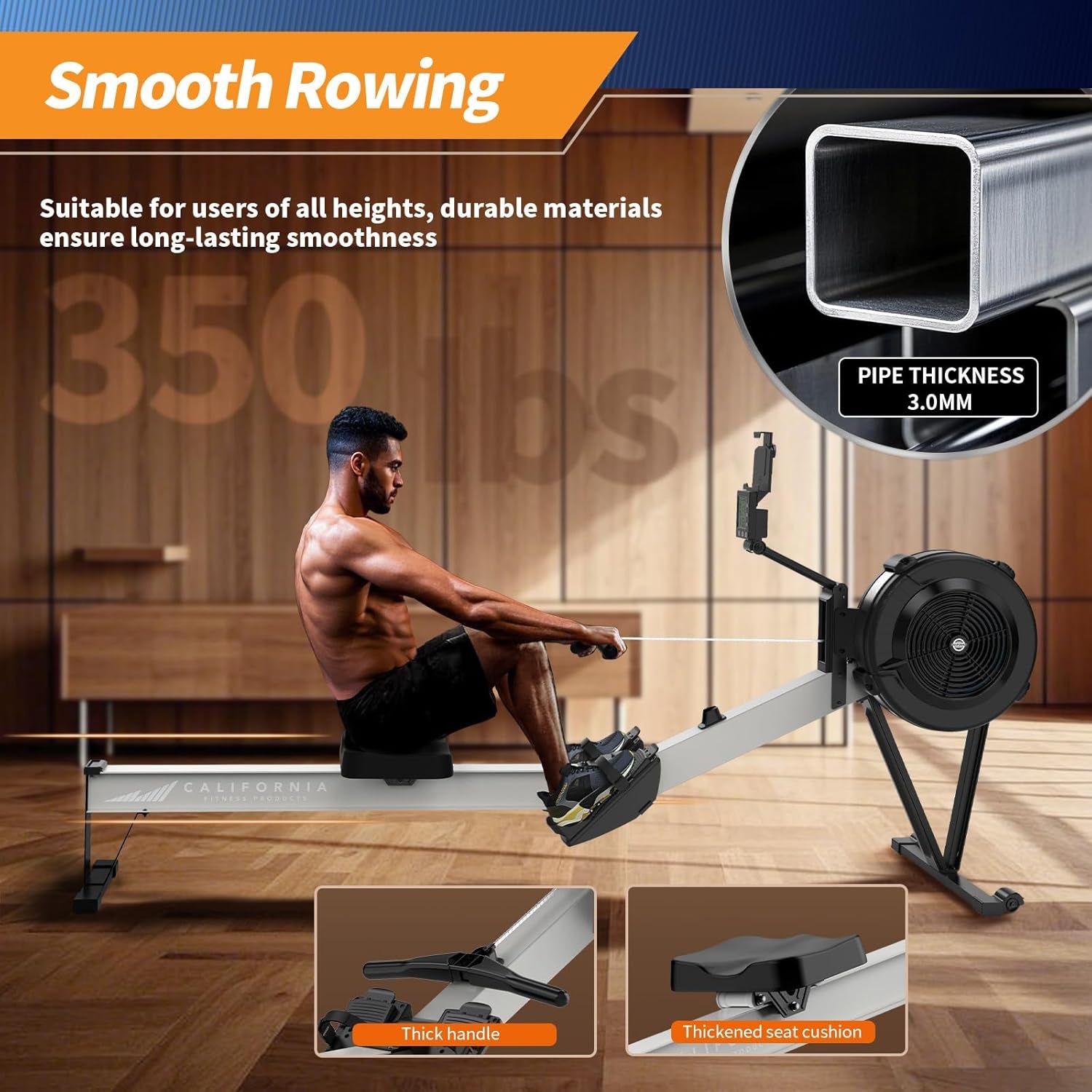 Air Resistance Rowing Machine with Transport Wheels