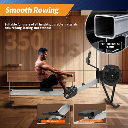 Air Resistance Rowing Machine with Transport Wheels