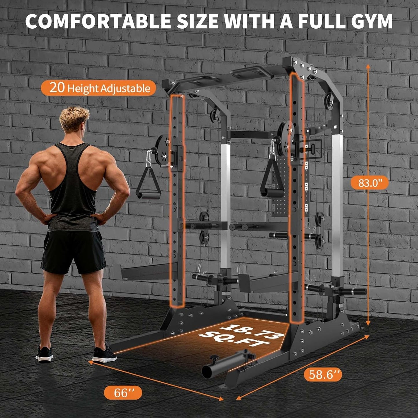 Power Cage, 2000LB Power Rack with Dual Independent Pulley System, Squat Rack with Adjustable Cable Crossover, Multi-Function Home Gym Workout Machine for Home