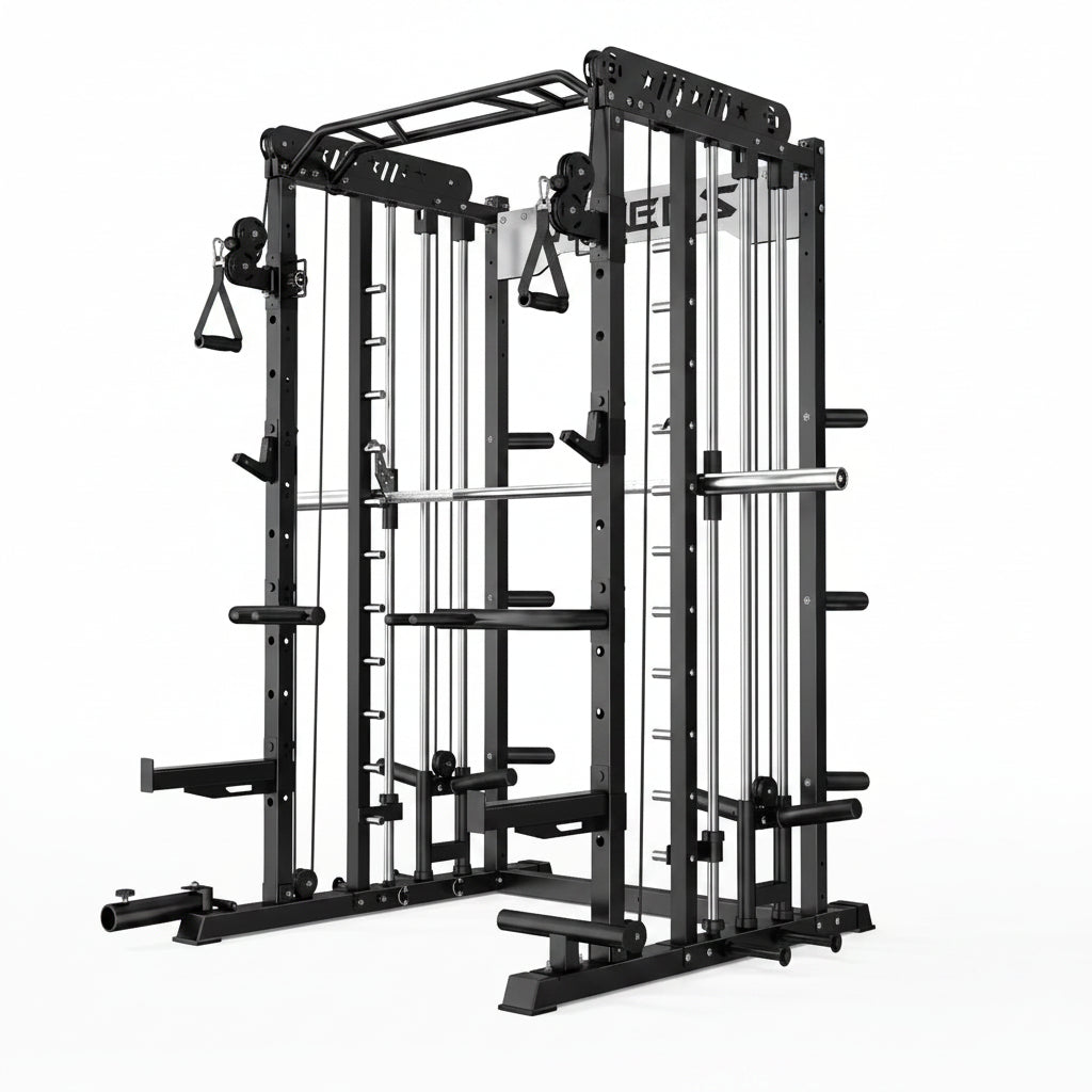 Smith Machine for Home Gym, Multi-Function M12 Power Cage with Cable Crossover System, Squat Rack with Smith Bar and More Attachment