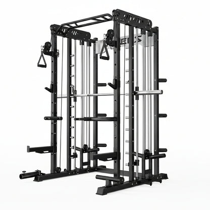 Smith Machine for Home Gym, Multi-Function M12 Power Cage with Cable Crossover System, Squat Rack with Smith Bar and More Attachment