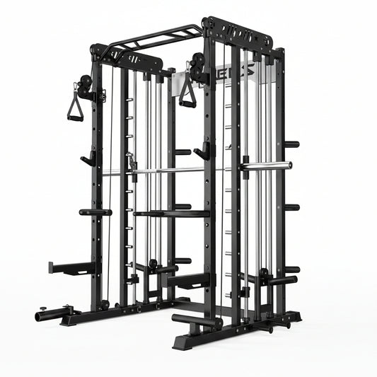 Smith Machine for Home Gym, Multi-Function M12 Power Cage with Cable Crossover System, Squat Rack with Smith Bar and More Attachment