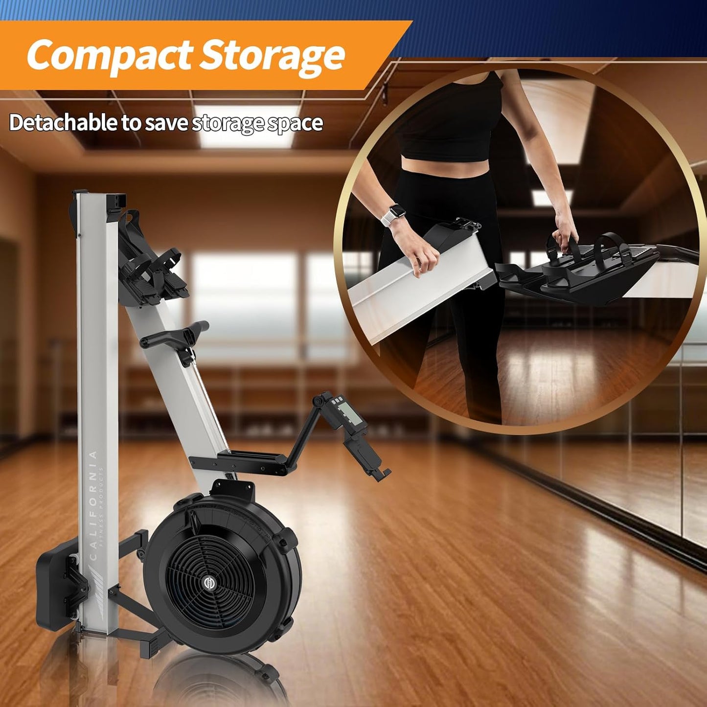 Air Resistance Rowing Machine with Transport Wheels